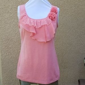 Peach tank w/ lacy double ruffle
